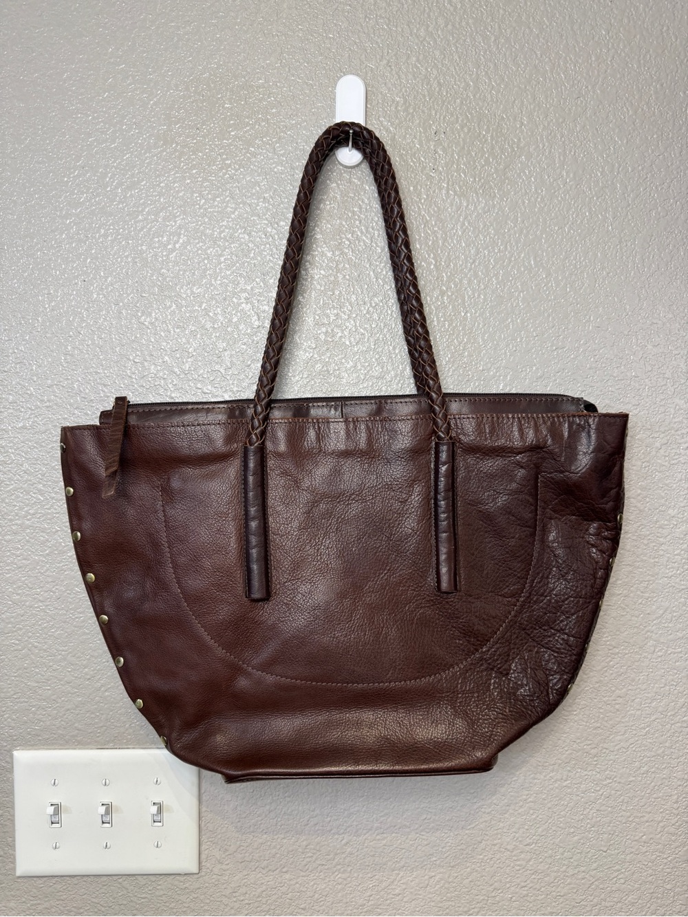 Noonday Collection Arcadia Brown Leather Tote Bag Braided Handles